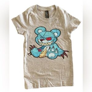 NWOT Smiling Evil Teddy Bear Youth XS Gray Short Sleeve Cotton T-Shirt